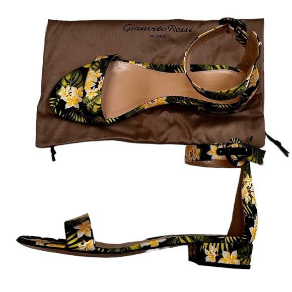 NIB Gianvito Rossi Satin Floral Print Black Sandal Sz 9.5 - Picture 2 of 8